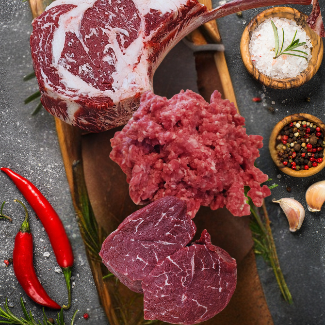 angus ground beef, ribeye, filet mignon farm fresh meat